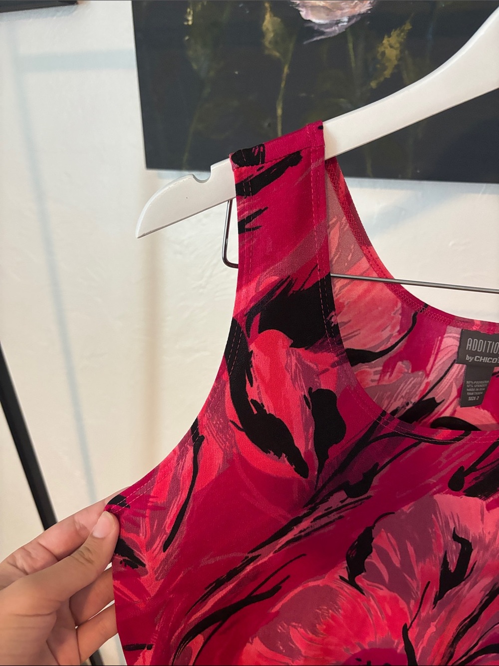Chico's Hot Pink and Black Floral Scoop Neck Tank - Picture 4 of 6